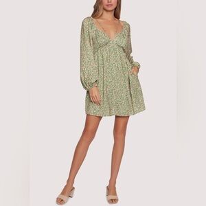 NWT Lost + Wander Wild Poppies Baby Doll Mini Dress in Green Floral Size Small